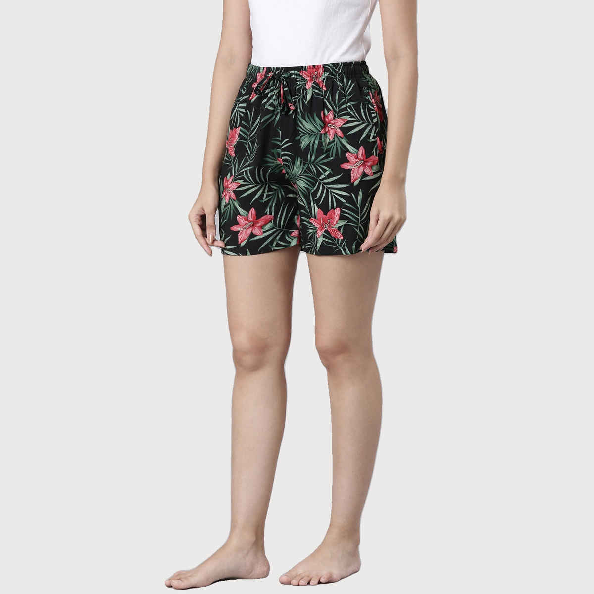 Go Colors Women's Printed Viscose Lounge Shorts | Black - M
