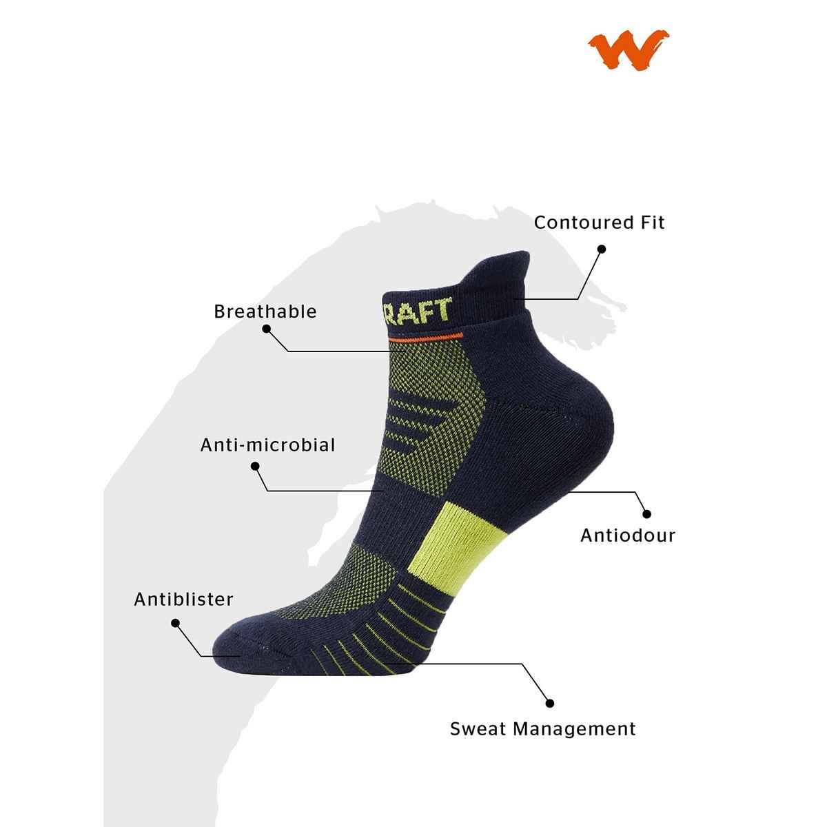 Wildcraft Men's Solid Cotton Low Ankle Socks | Navy and Yellow - Free Size