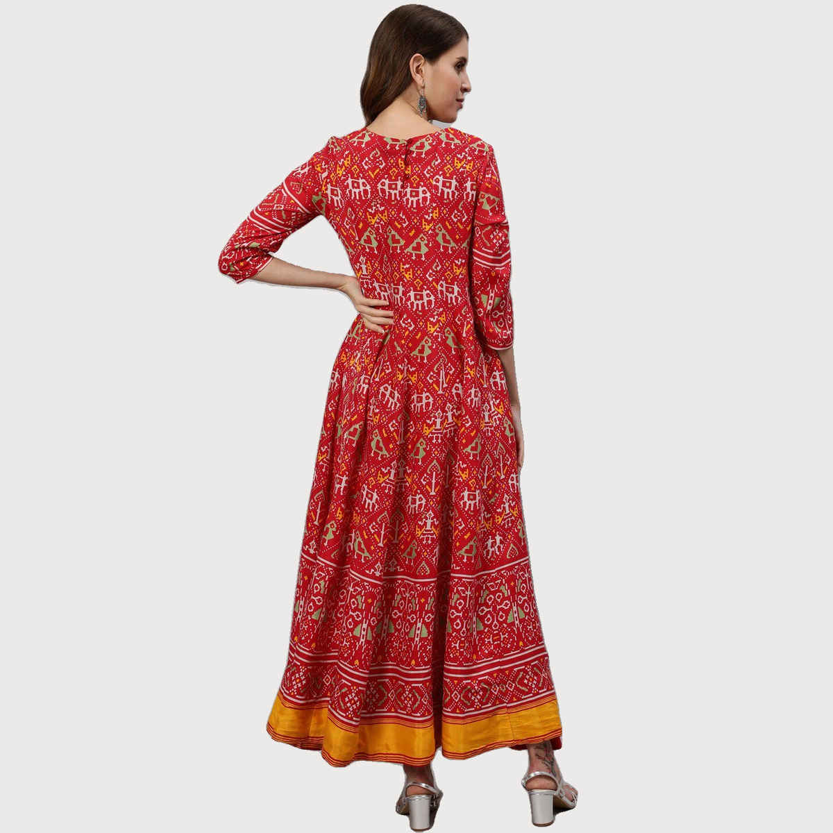 Ishin Women Panelled Anarkali Kurta | KSGL-9065 | Red Patola - L