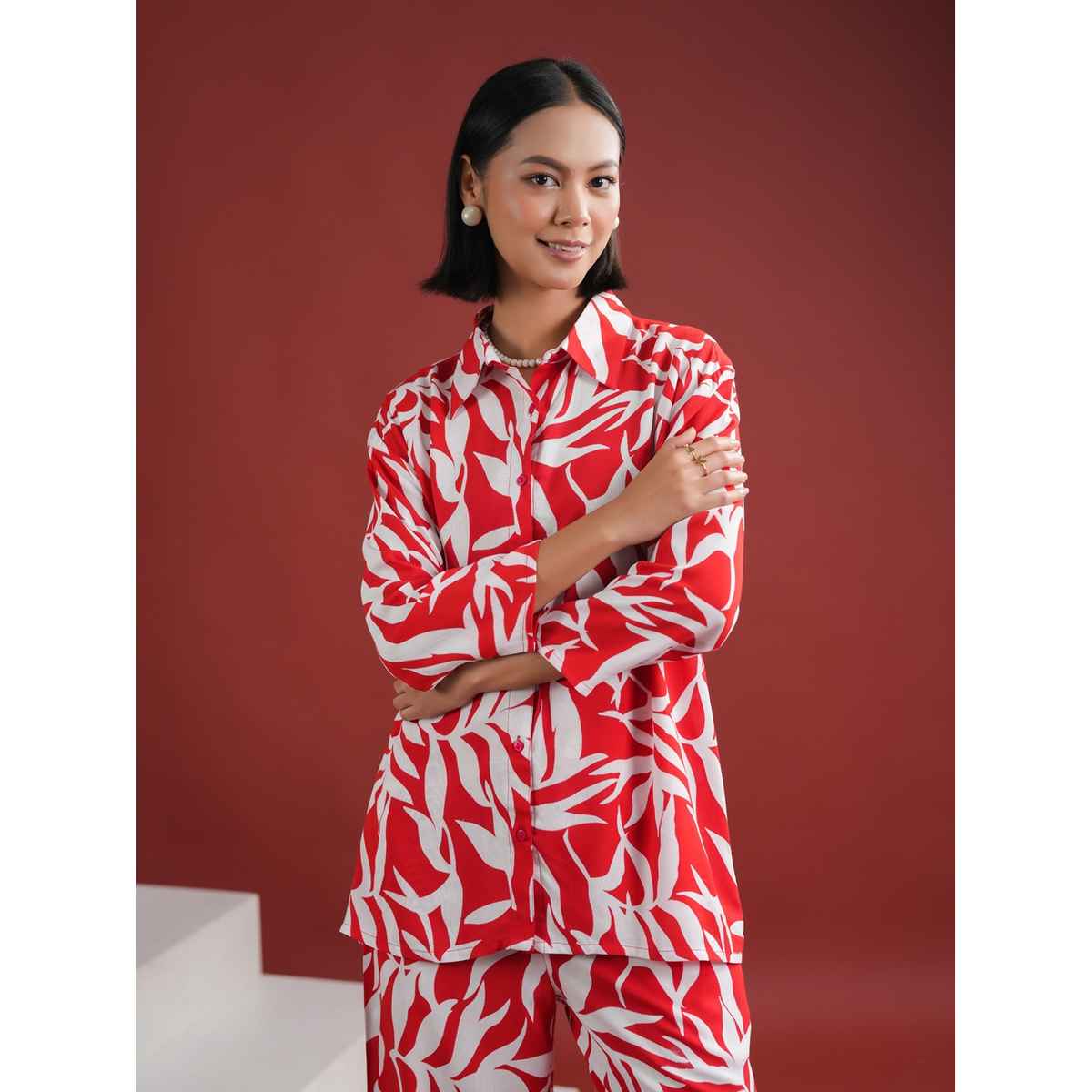 Sanskruti Homes Women's Red Floral Printed Night Suit Set | Se-nsp-859 | L