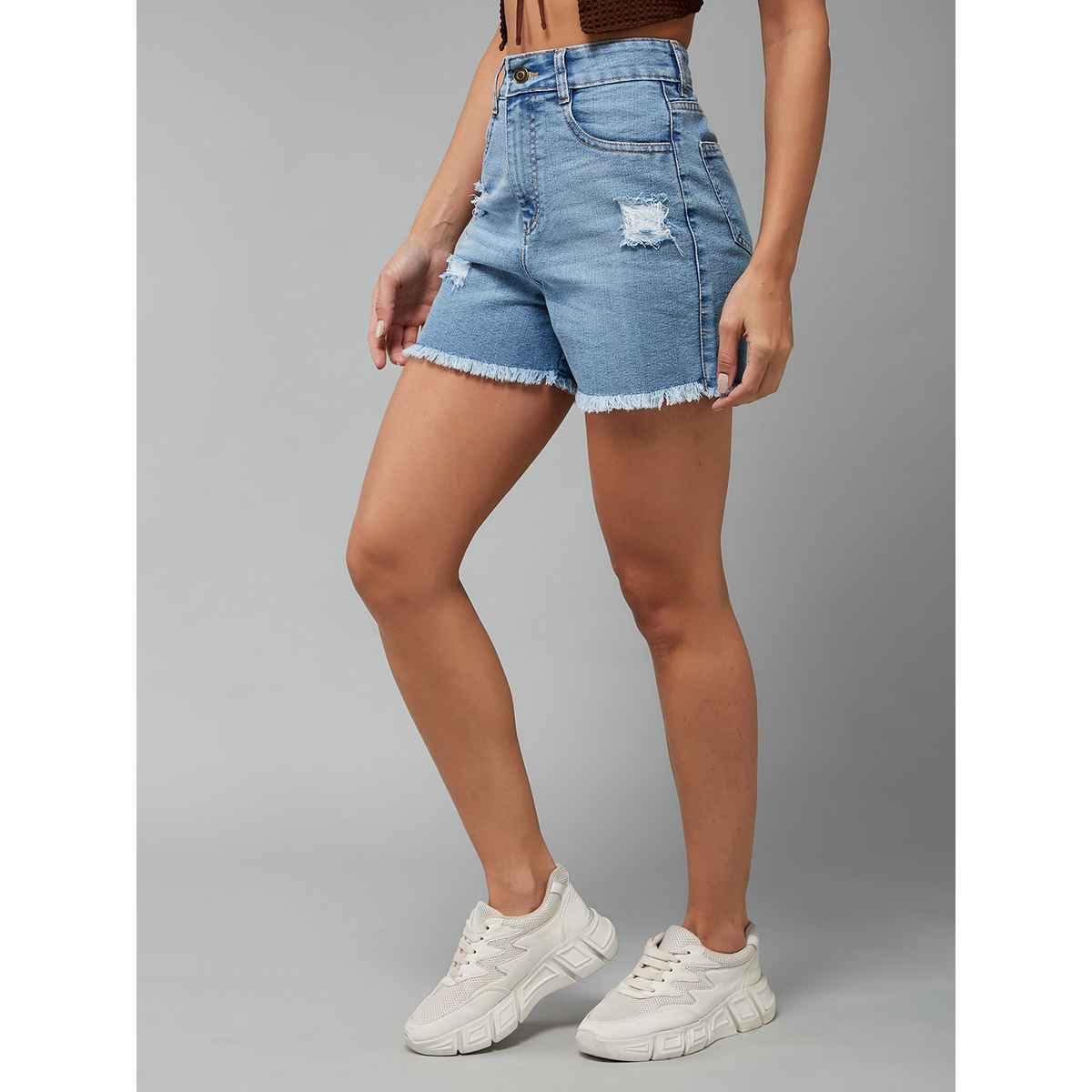 Miss Chase Stars Align Ripped Denim Shorts | Light Blue | 32