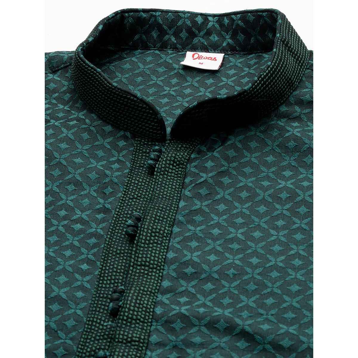 Diwas By Manyavar Green Art Silk Self Design Kurta Set | M