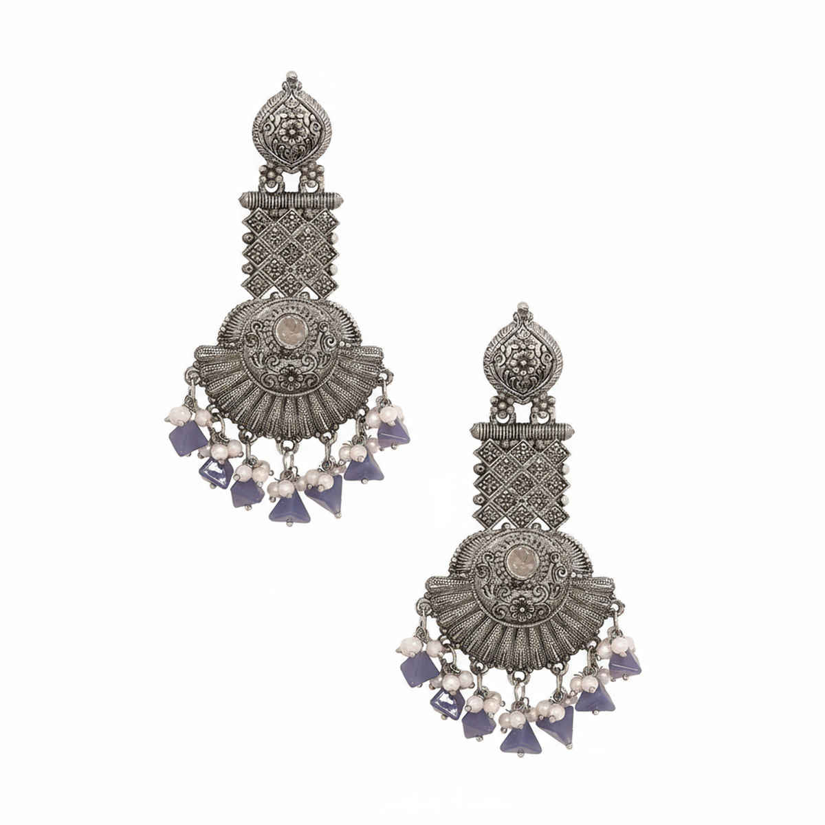 Priyaasi Oxidised Silver Plated Ruby Green Jhumka Earring