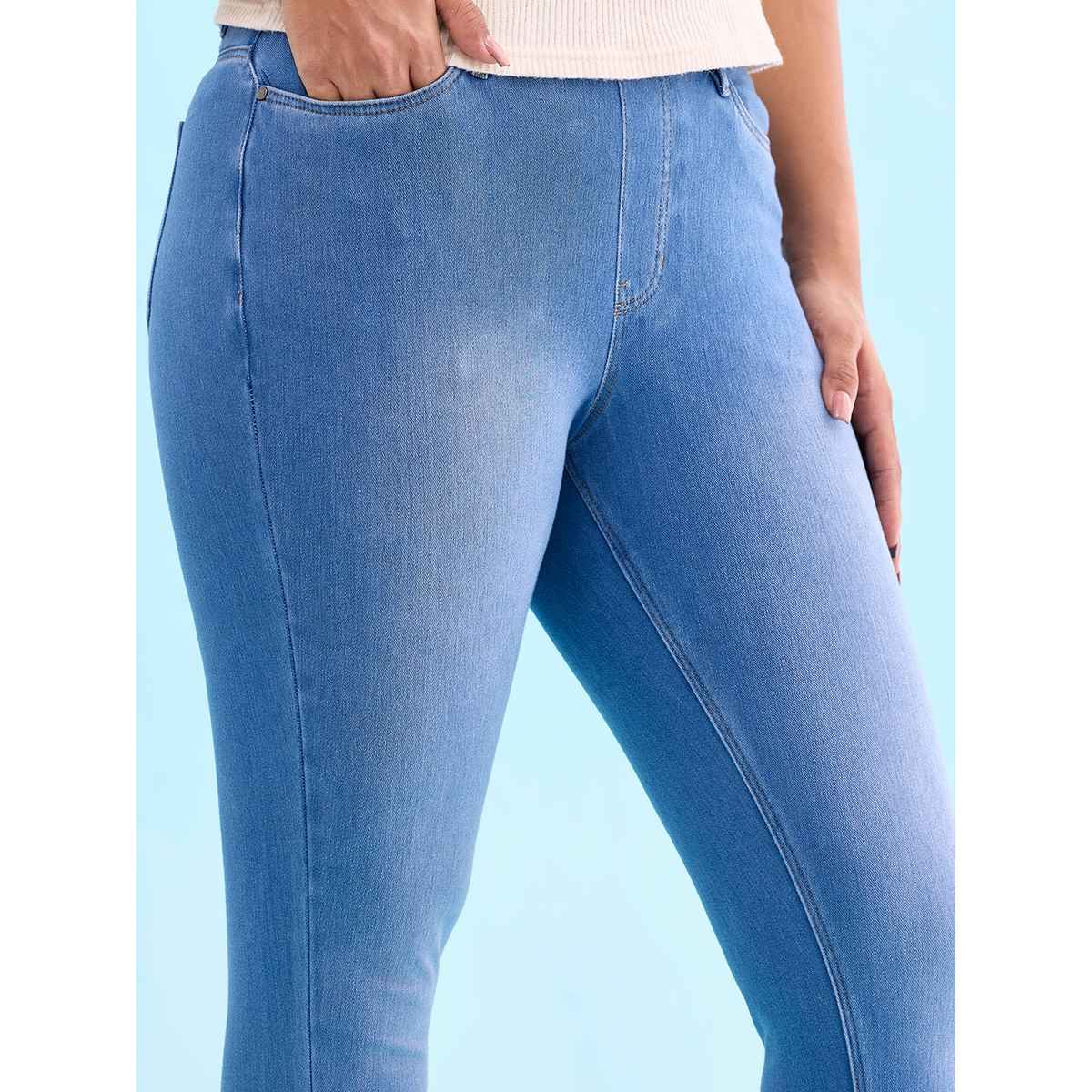 Go Colors Women's Solid Denim Jeggings | LJ03 | Light Blue - S