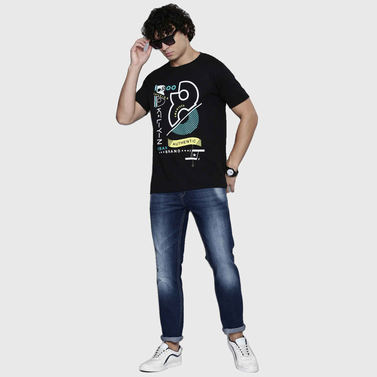Smartees Mens Regular Fit Printed T-shirt | ST - Brooklyn8 | Black - L