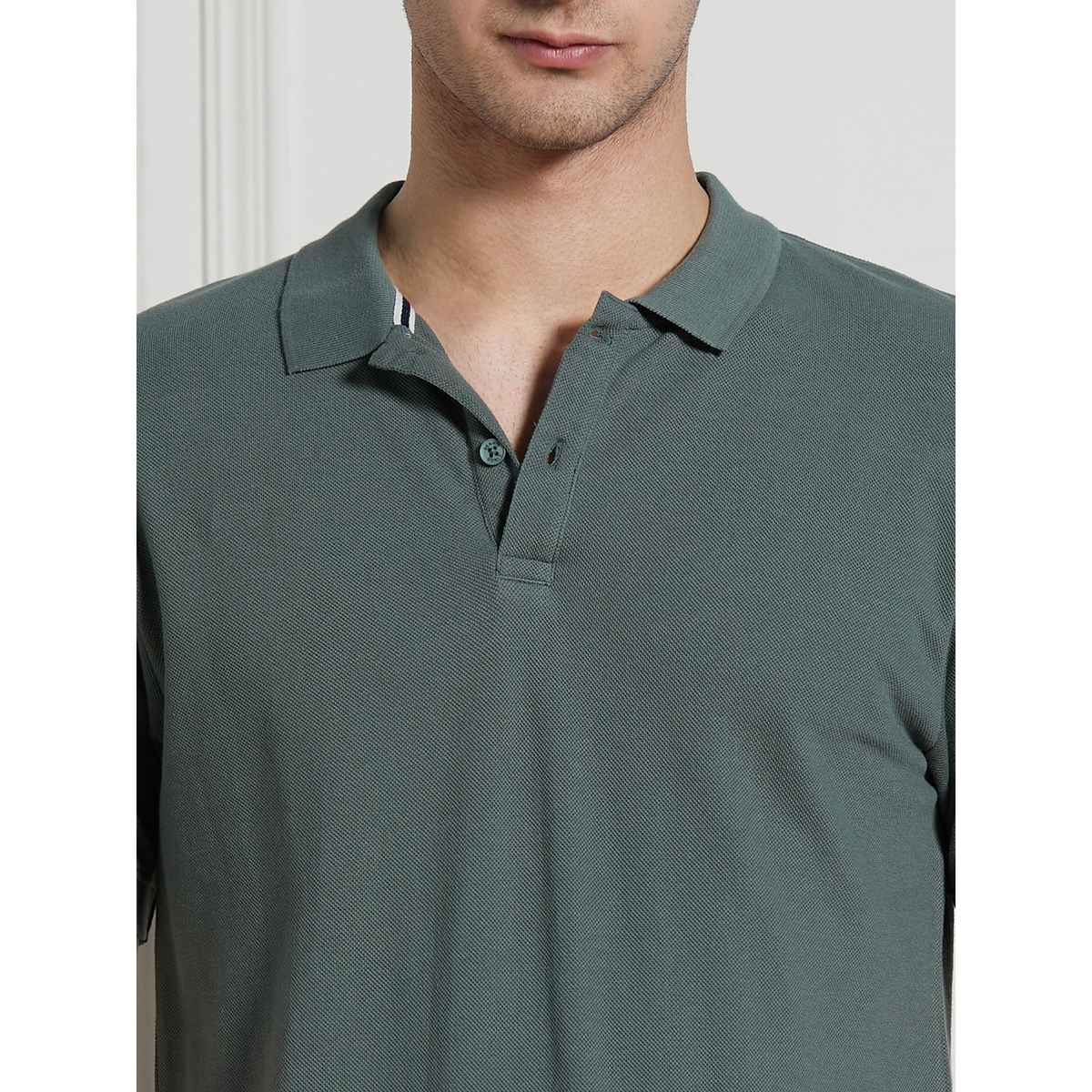 Dennis Lingo Men's Polo Collar Short Sleeves Cotton T-shirt | DLMTSS24012 SG-XL | Sage green | XL