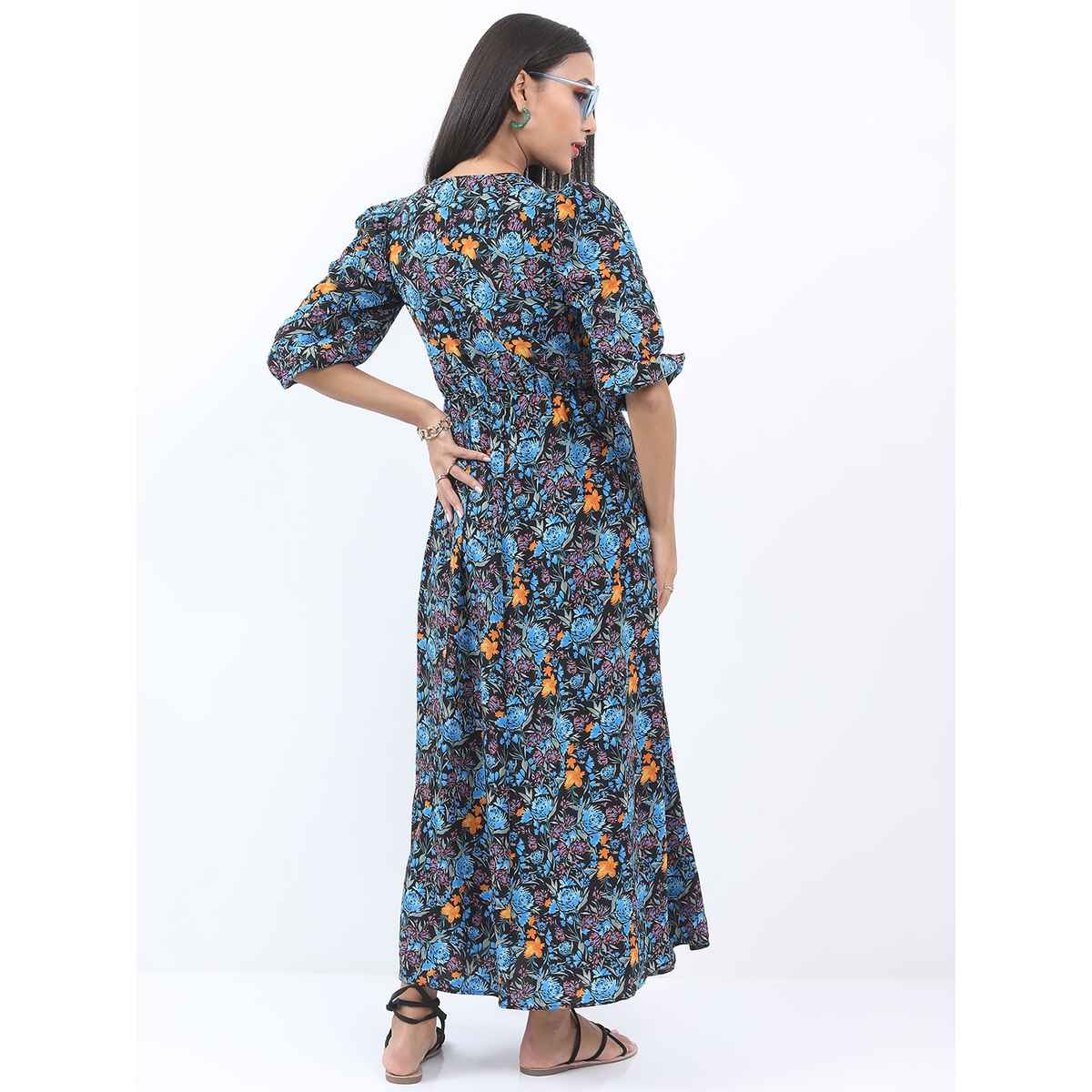 Ketch Women's Floral Printed V-Neck Maxi Dress | Multicolor - XL