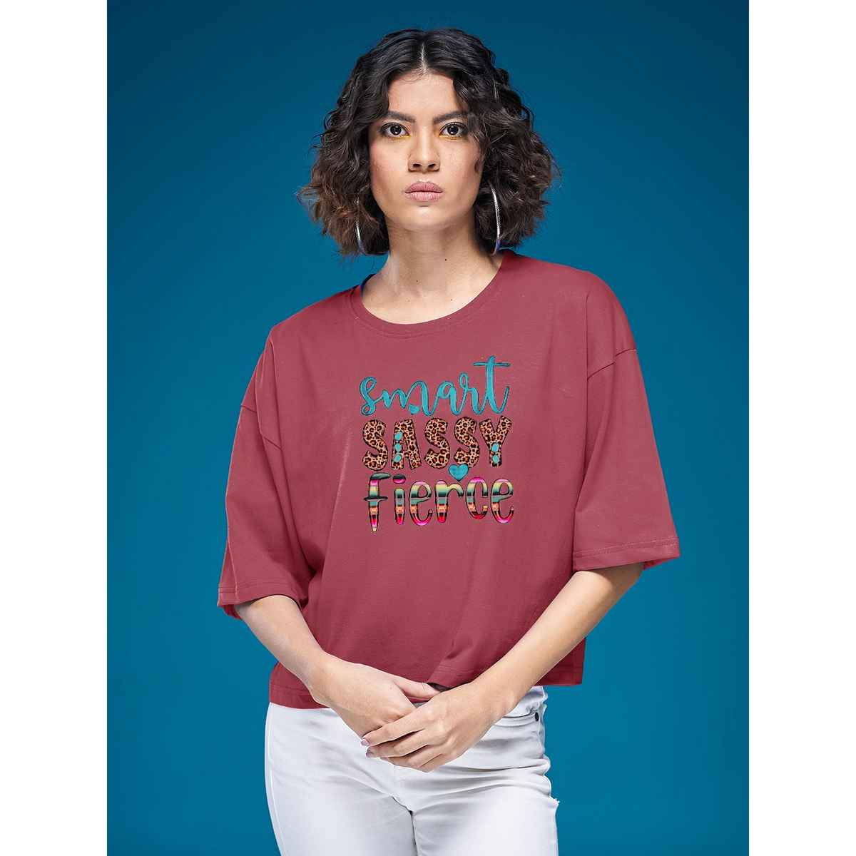 Smartees Womens Oversize Printed T-shirt | WW - Boxy - 3005 | Onion Pink - S