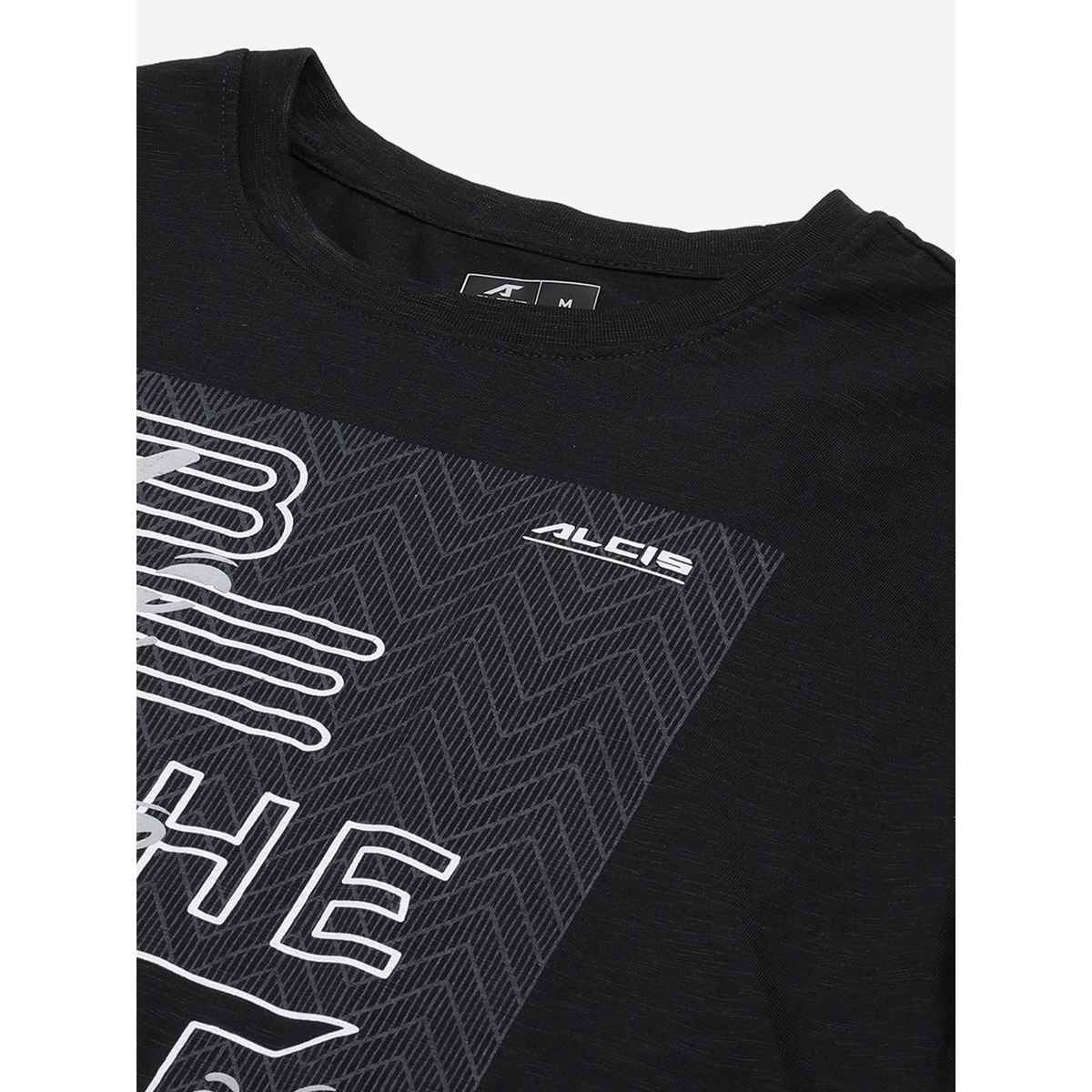 Alcis Men's Round Neck Black T-shirt | Black - M