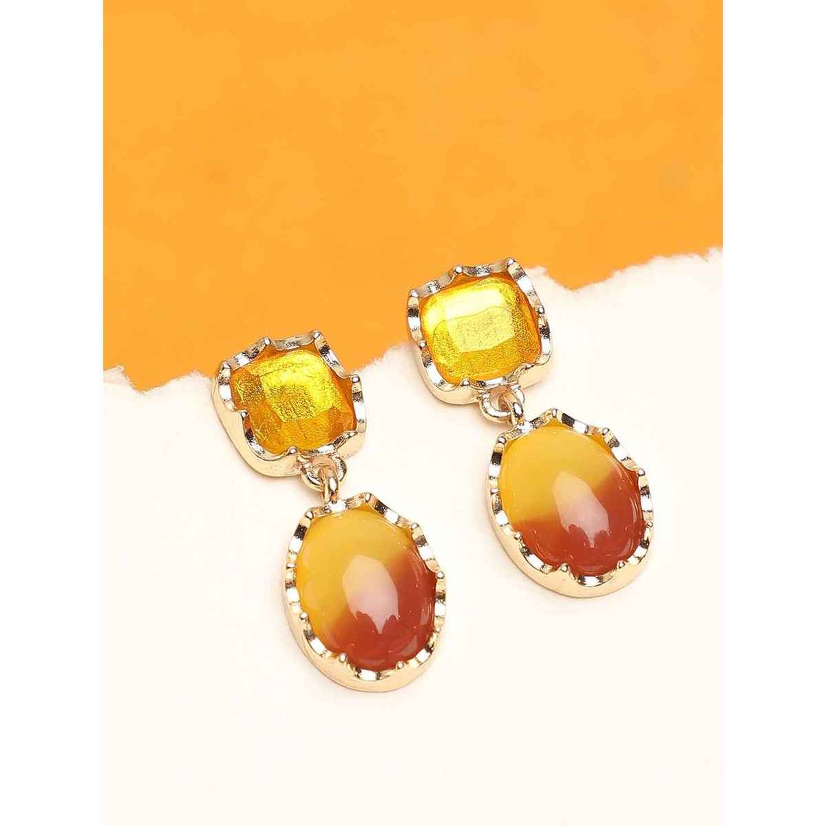 Sohi Mustard Maroon Gold Plated Contemporary Drop Earrings For Women's