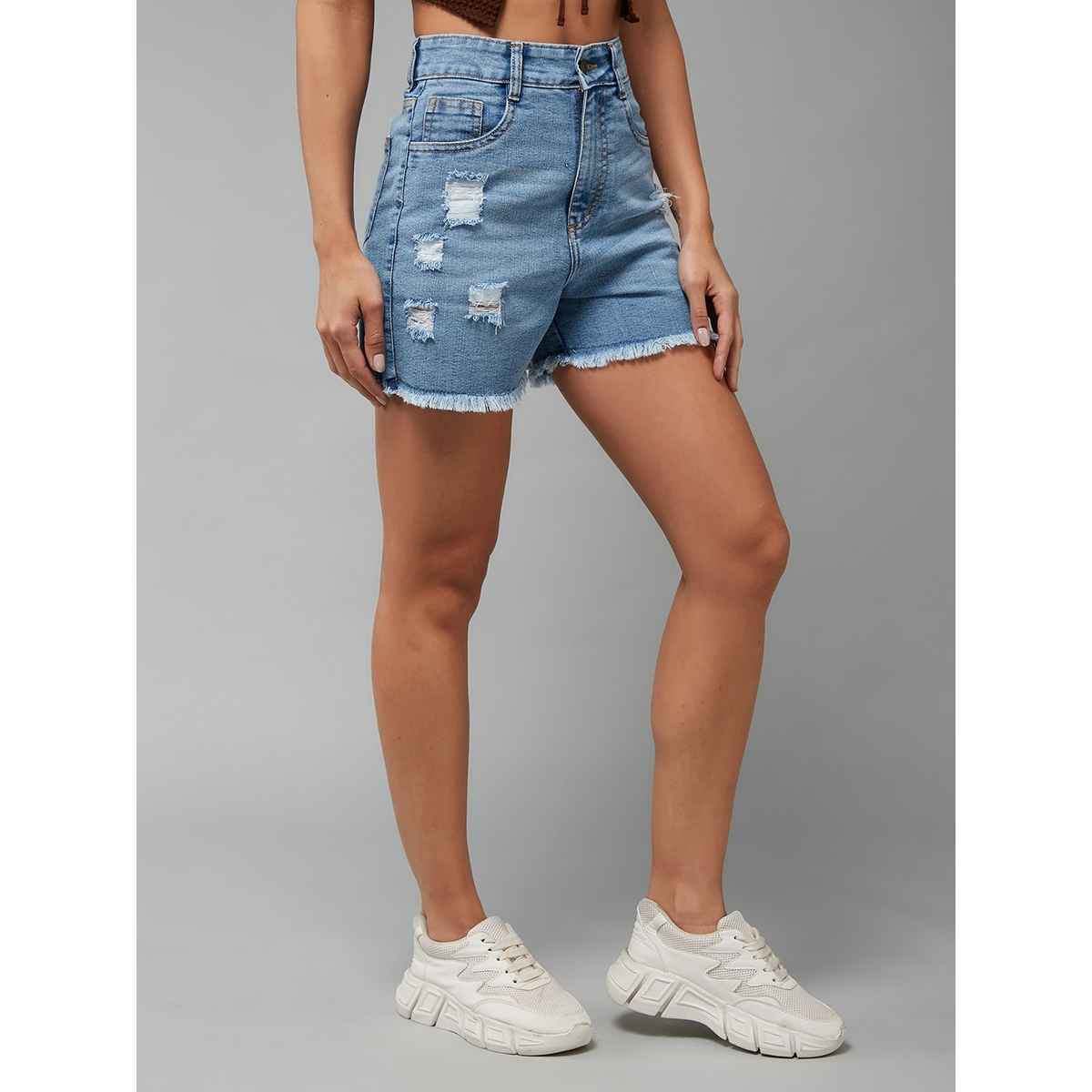 Miss Chase Stars Align Ripped Denim Shorts | Light Blue | 32