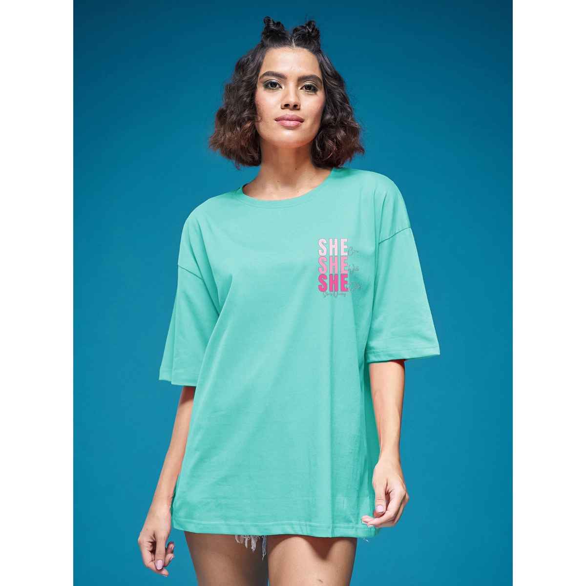 Smartees Women's Oversize Printed T-shirt | WW - 2045 | Sea Green - L