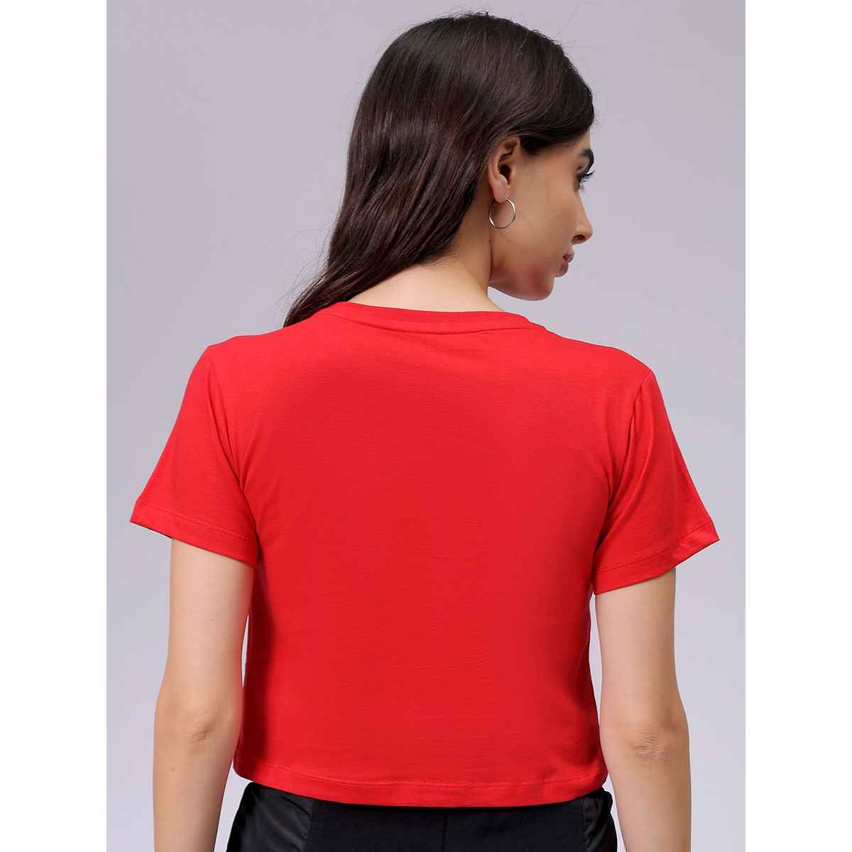 Freehand Women's Slim Solid Casual Cropped T-Shirt | Red - S