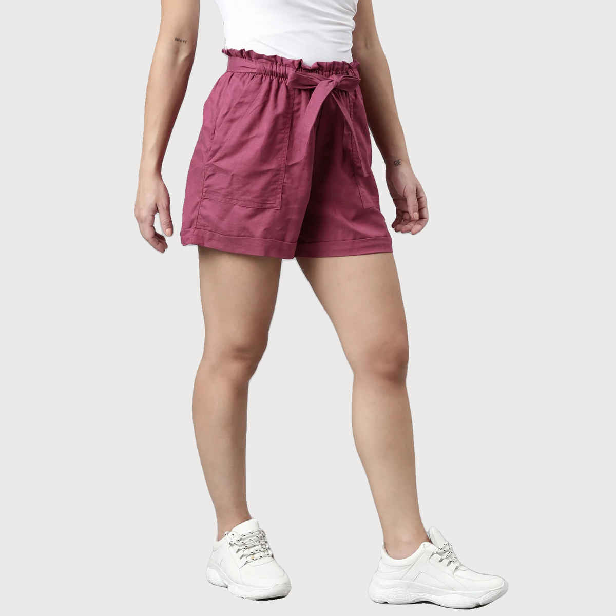 Luxrio Women's Cotton Linen Blended Shorts | WMNSHORTSCF | Plum - XL
