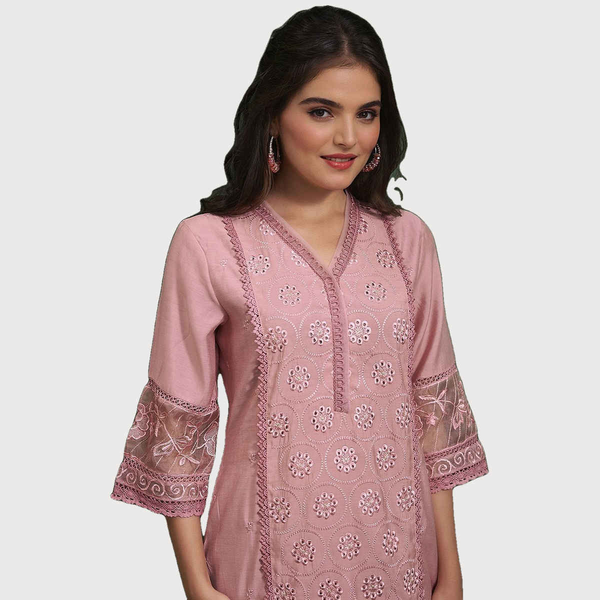 Ishin Women Kurta Set with Dupatta | INWSDAW24531 | Peach Viscose - S
