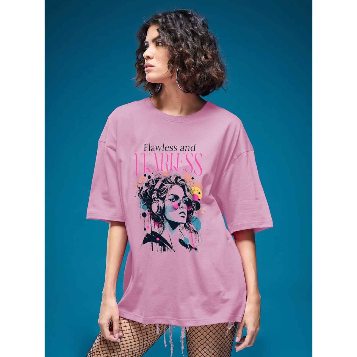 Smartees Womens Oversize Printed T-shirt | WW - 2027 | Pink - L