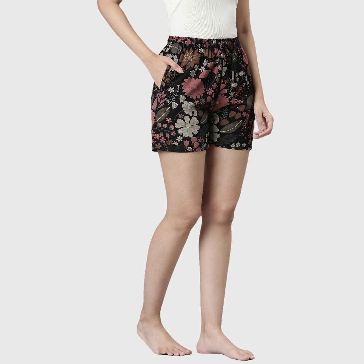 Go Colors Women's Printed Viscose Lounge Shorts | Black - M