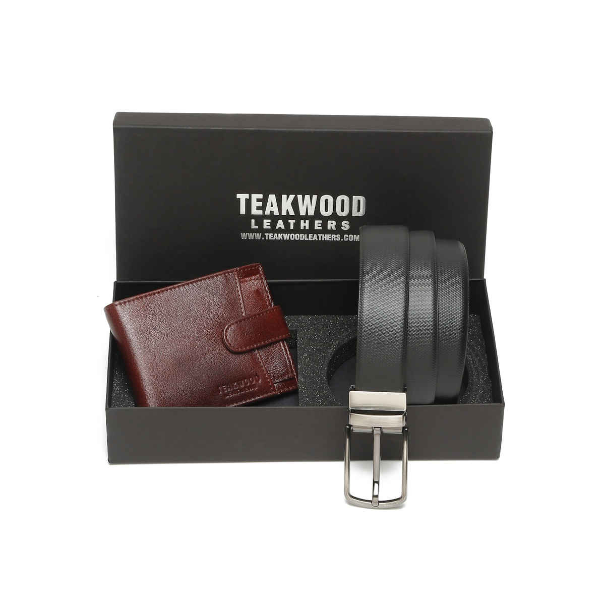 Teakwood Men's Solid Leather Wallet and Belt Gift Set | Black and Brown - Free Size