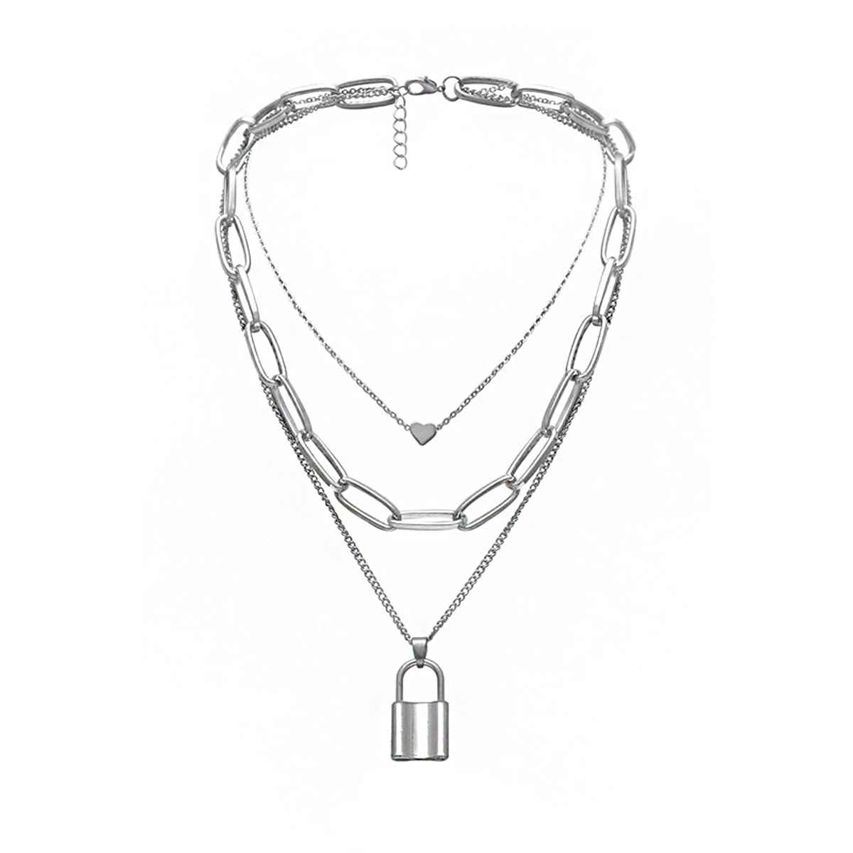 Yellow Chimes Silver-Plated Multi Layered Key Chain Heart Charm Necklace