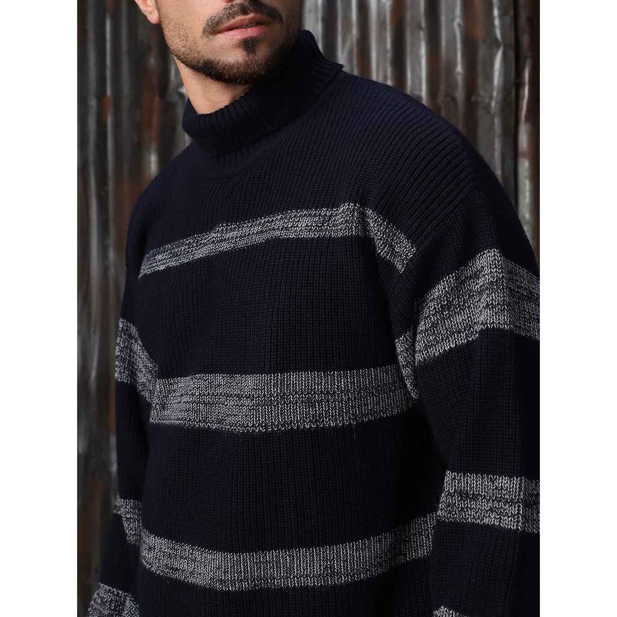 High Star Men's Striped Pullover | Black & Grey - S