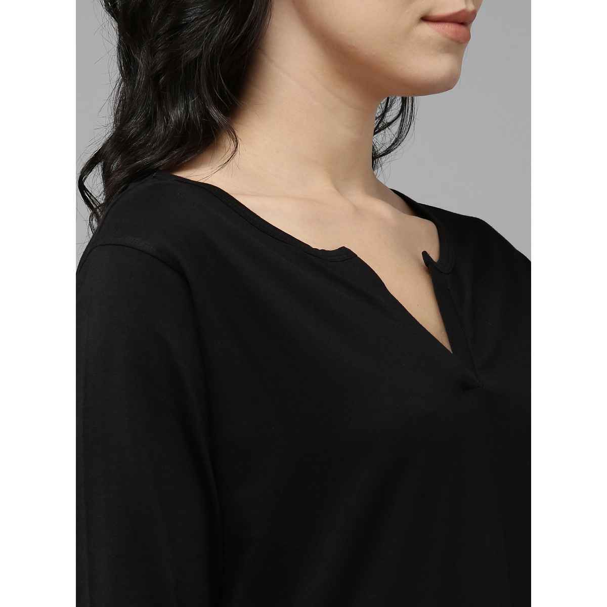 Kryptic Women's Solid Pure Cotton Maxi Nightdress | Black - M