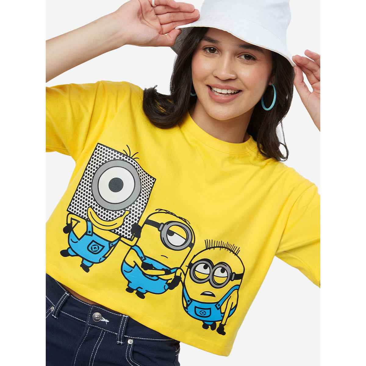 The Souled Store Women's Minions Stay Weird Stay Happy Oversized Cropped T-shirt | Yellow - XS