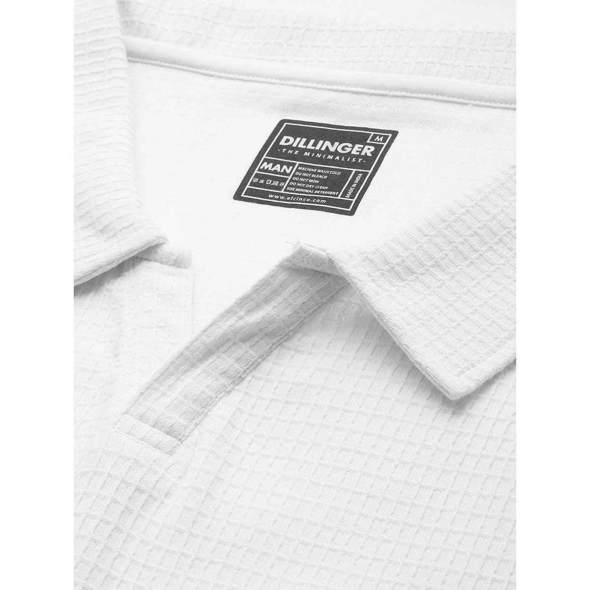 Dillinger Men's Waffle Structure Self Design Oversized Polo Collar T-shirt | White - M