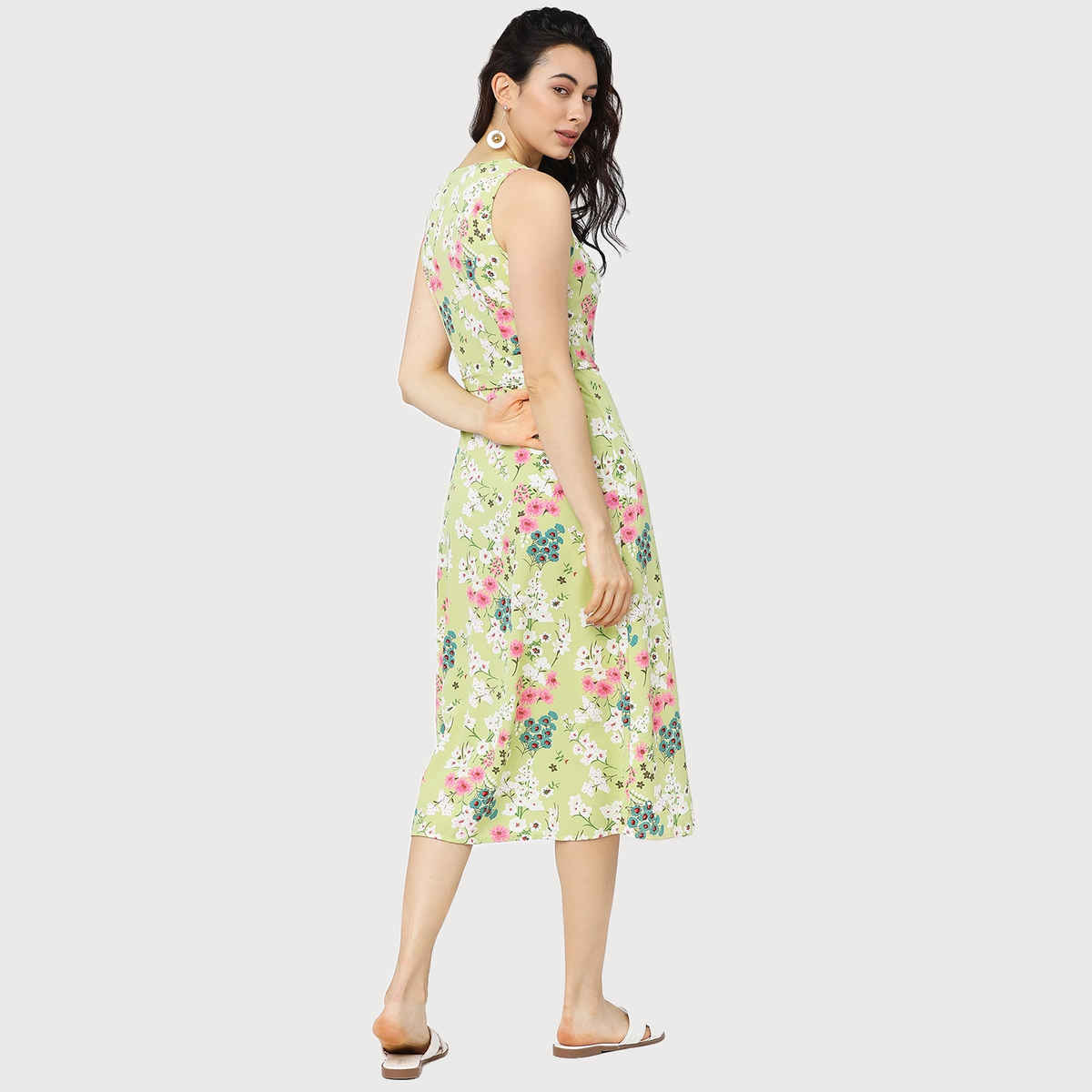 Tokyo Talkies Women's Floral A-Line Midi Dress | Green - XL