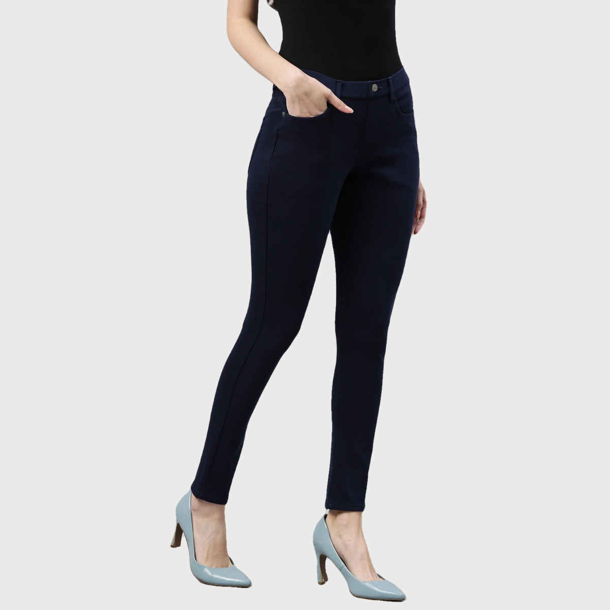 Go Colors Women's Solid Super Stretch Jeggings | LJ03 | Navy - S