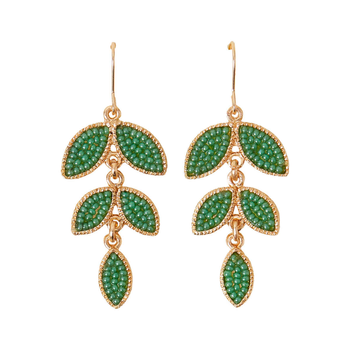 Accessorize London Women's Green Beaded Leaf Drop Earrings - Green