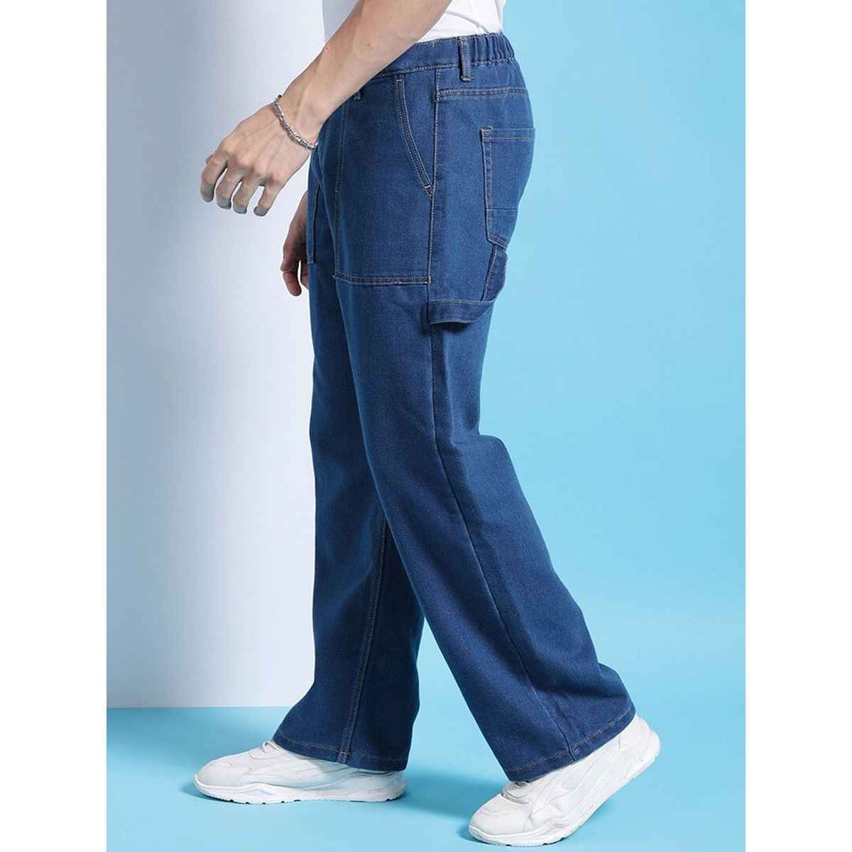 The Indian Garage Co Men's G371 Baggy Fit Solid Street Jeans | Solid Blue | 34