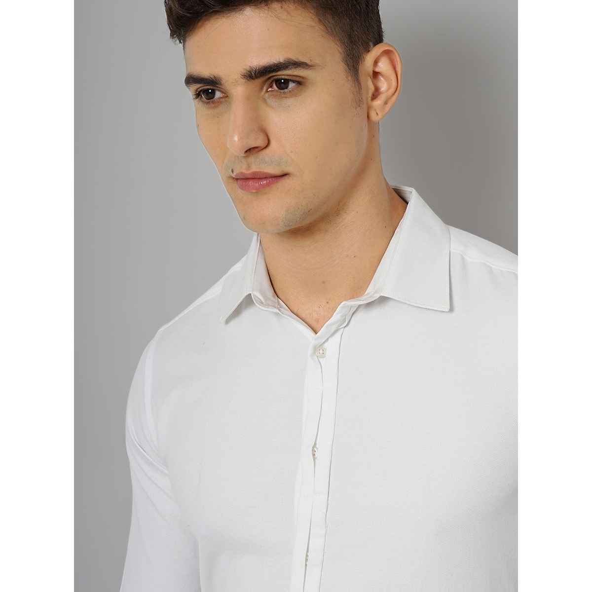 The Indian Garage Co Men's Slim Fit Solid Formal Shirt | White - XL