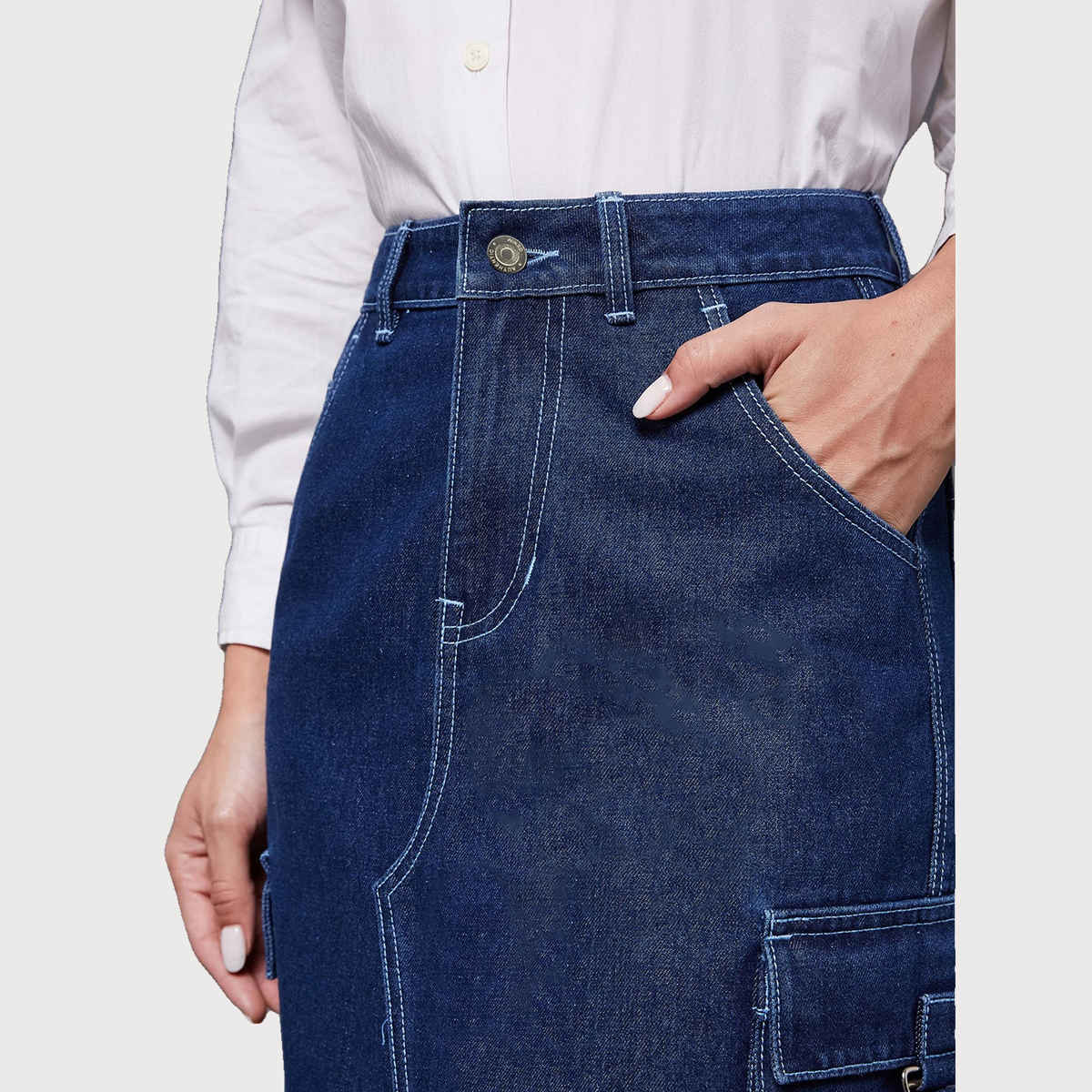 Miss Chase Women s Timeless Enigma Cargo Midi Skirt Navy Blue | 34