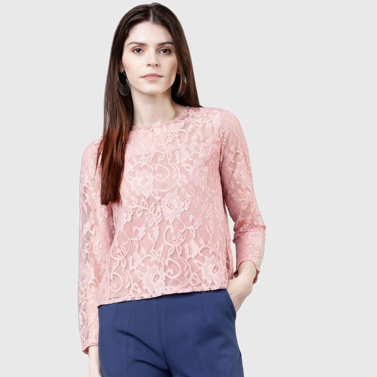 Tokyo Talkies Women's Self Design Top | Pink - L