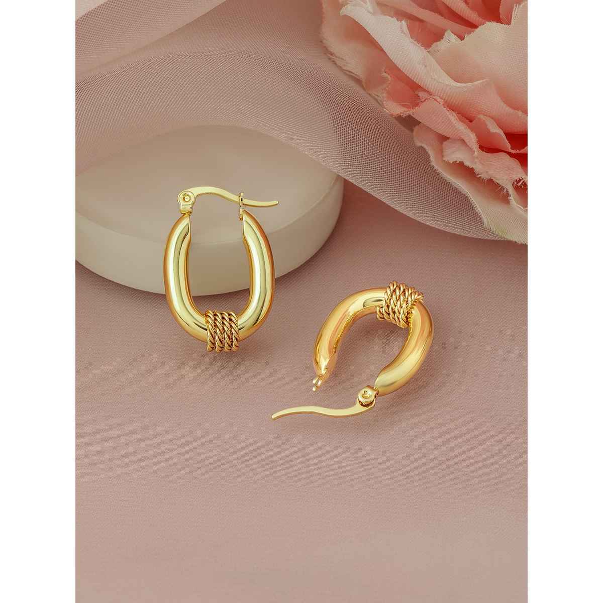 Rubans 18 K Gold Plated Stainless Steel Tarnish-Free Waterproof Demi-Fine Hoop Earrings
