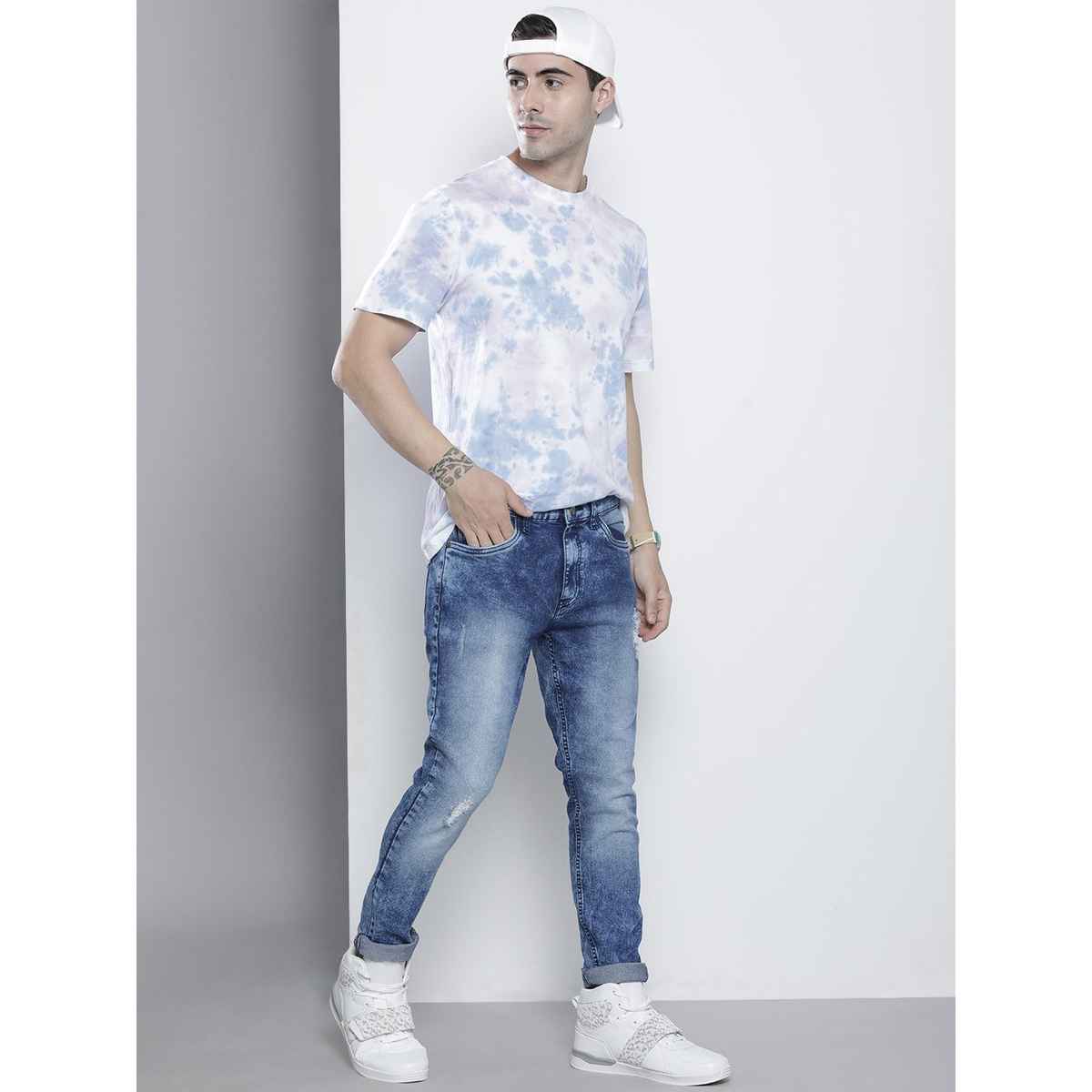 The Indian Garage Co Men's Slim Fit Solid Casual Jeans | Blue - 36