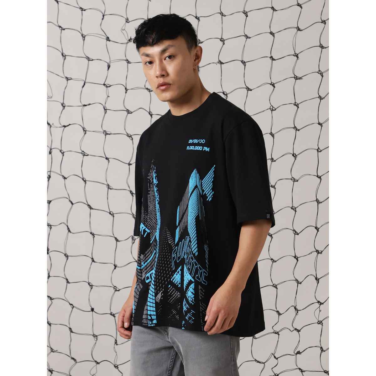 Hubberholme Men's Phygital Graphic Sleeveless Vest Relaxed Fit T-shirt | Black - XL