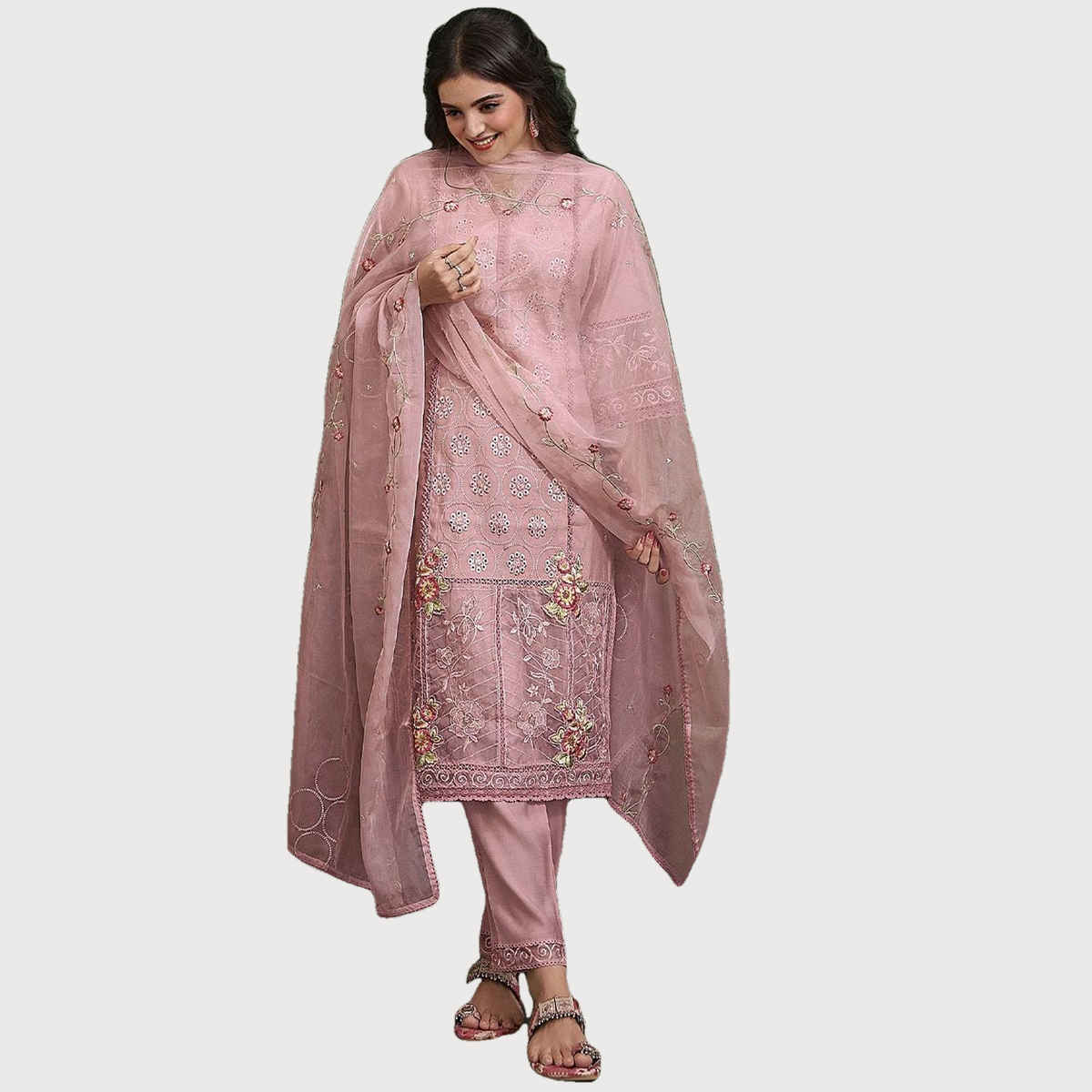 Ishin Women Kurta Set with Dupatta | INWSDAW24531 | Peach Viscose - S