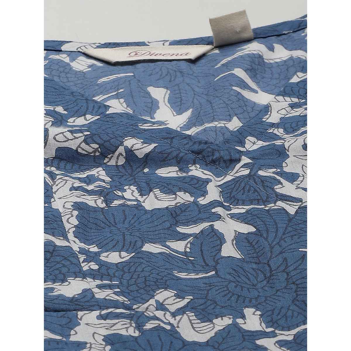 Divena Printed Knee Length Women's Dress | DK0590 | Indigo - L