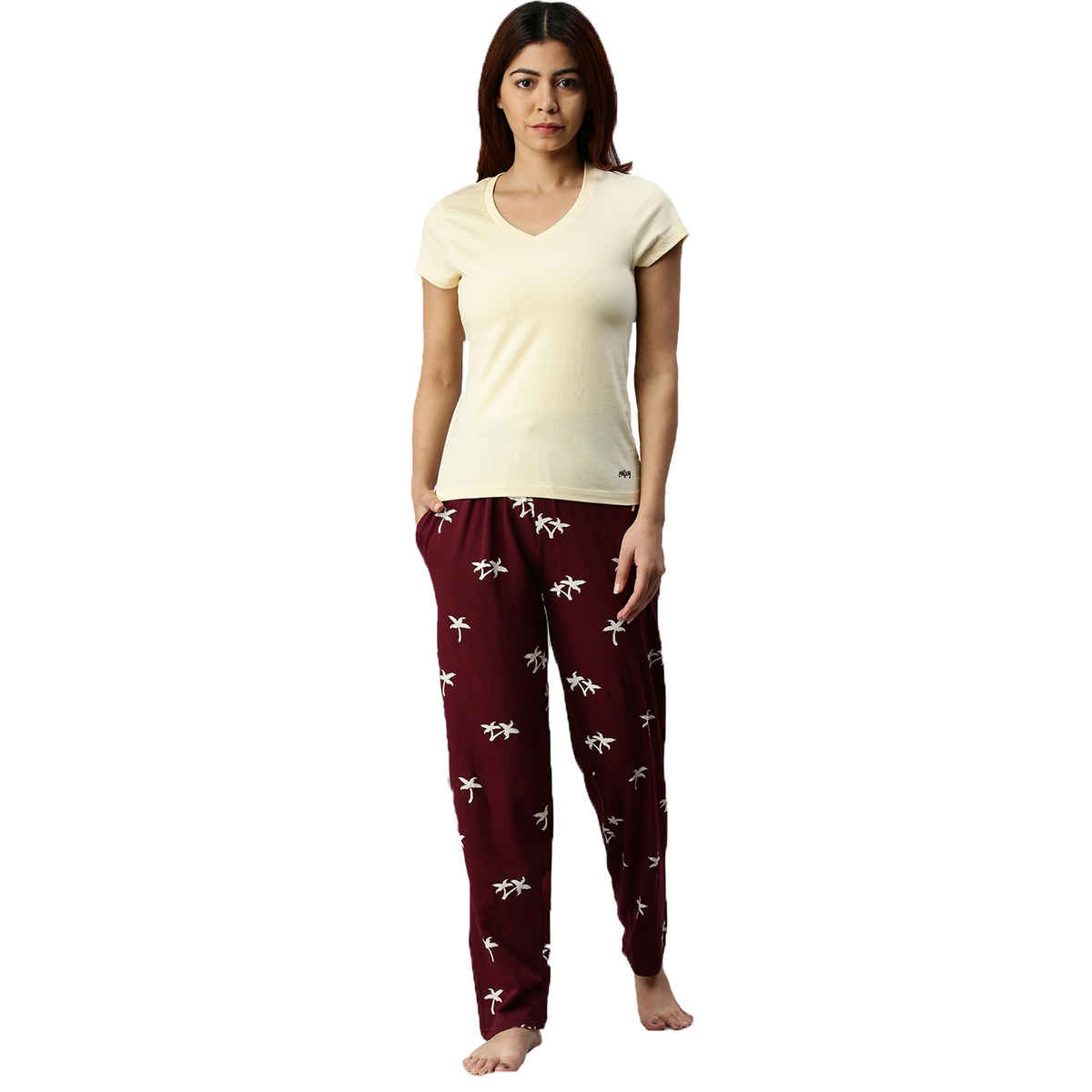 Kryptic Women's Pure Cotton Printed Lounge Pant | Maroon - S