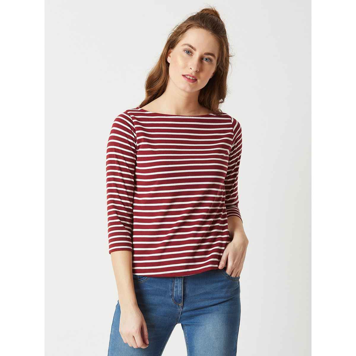 Miss Chase Women Boat Neck 3/4 Sleeve Cotton Striped Top - Buy at ₹403 ...
