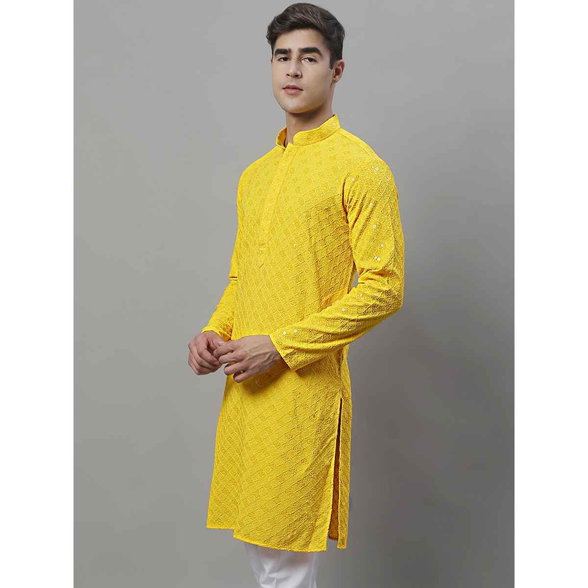 Jompers Embroidered and Sequence Kurtas for Men s | KO 695 Yellow | M