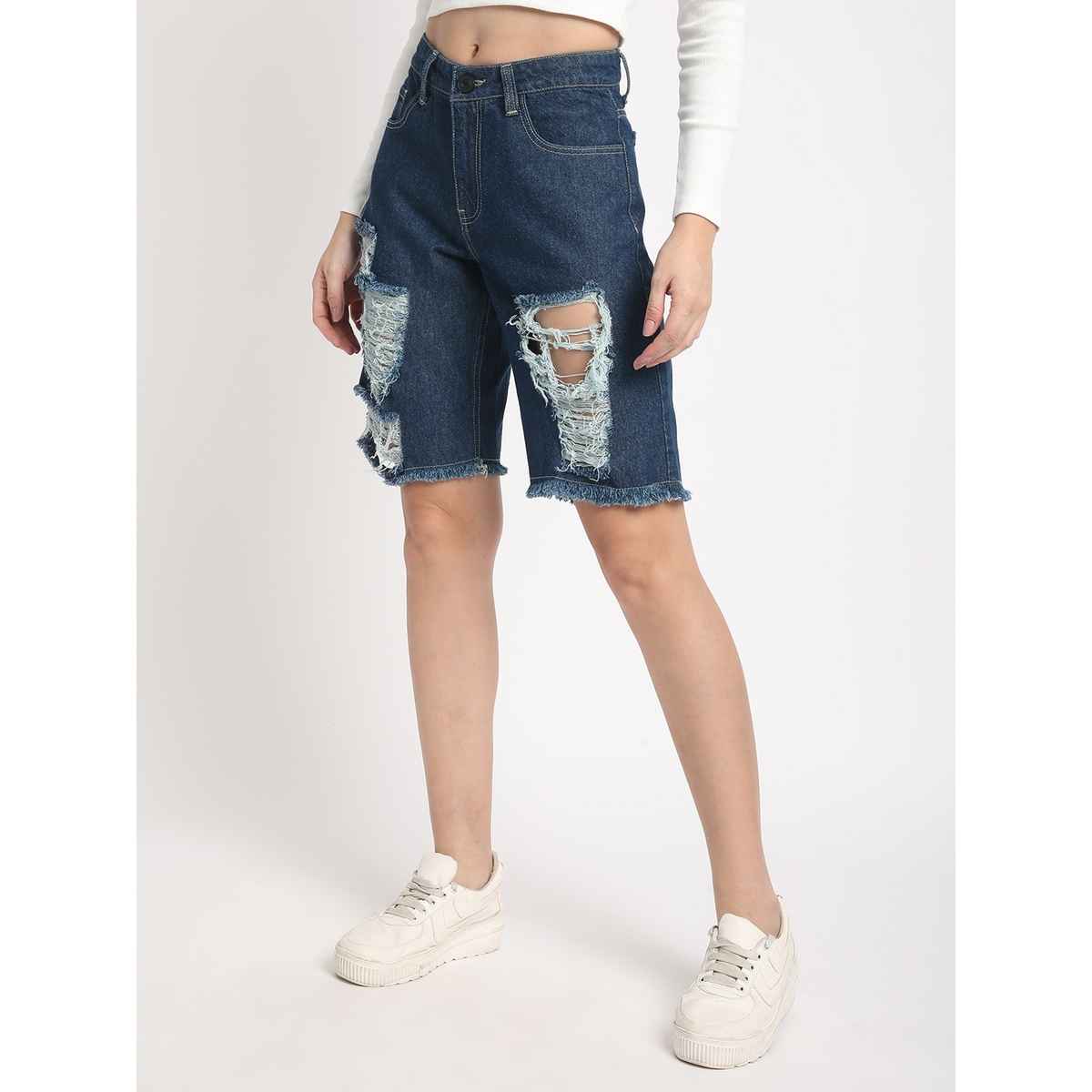 Bene Kleed Women Dark Blue Slim Fit Denim Shorts 28