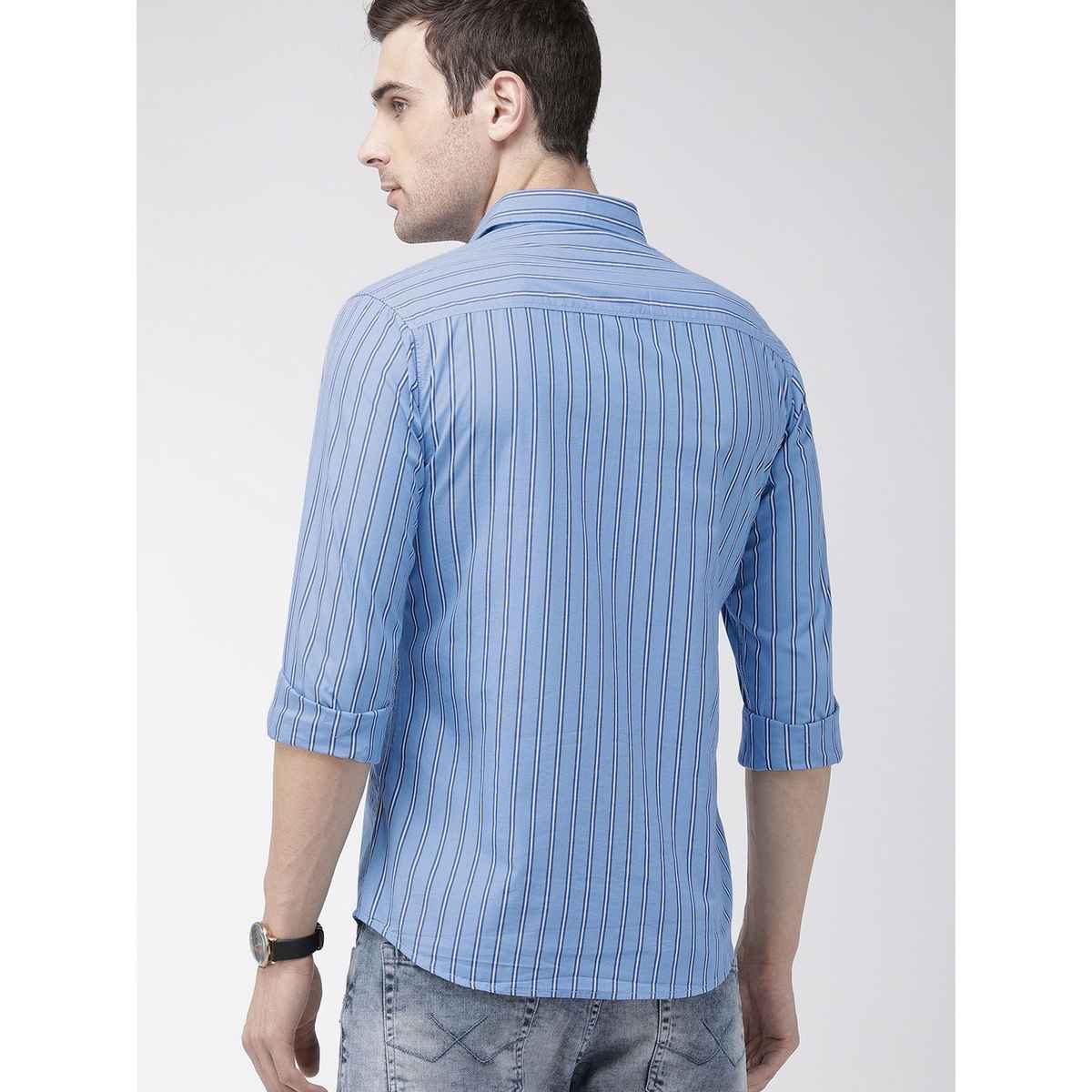 The Indian Garage Co Men's Slim Fit Multi Stripes Casual Shirt | Blue - 2XL