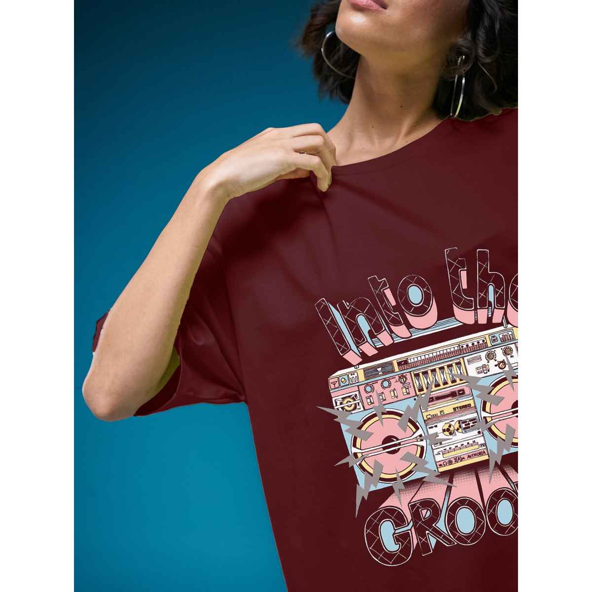 Smartees Women's Oversize Printed T-shirt | WW - 2043 | Maroon - L