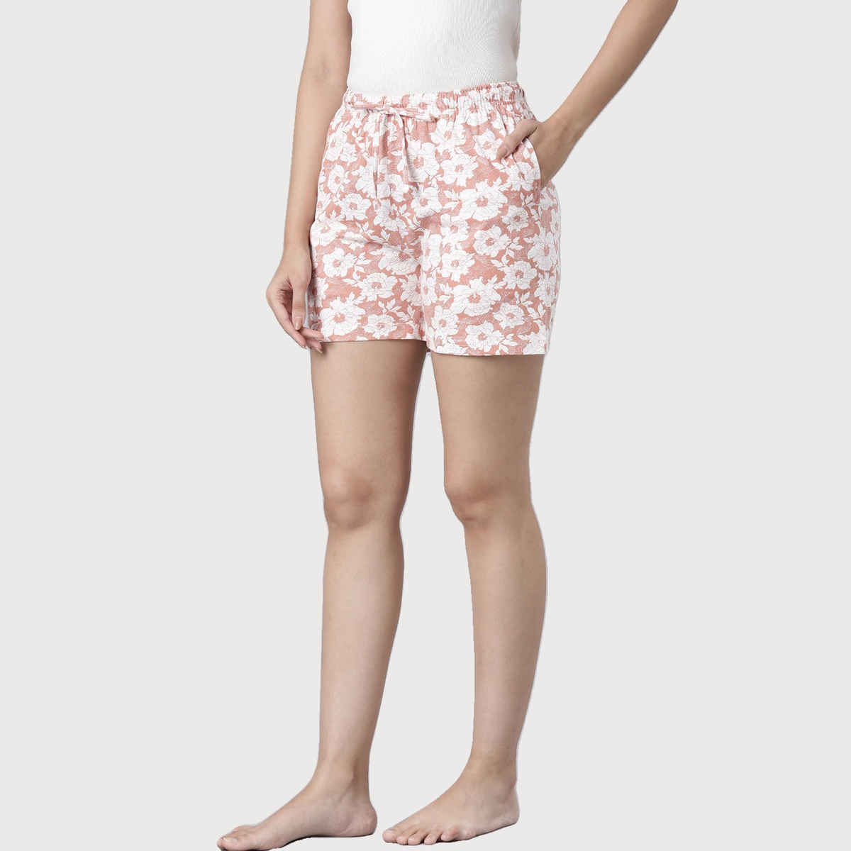 Go Colors Women's Printed Cotton Knit Lounge Shorts | Coral - XL