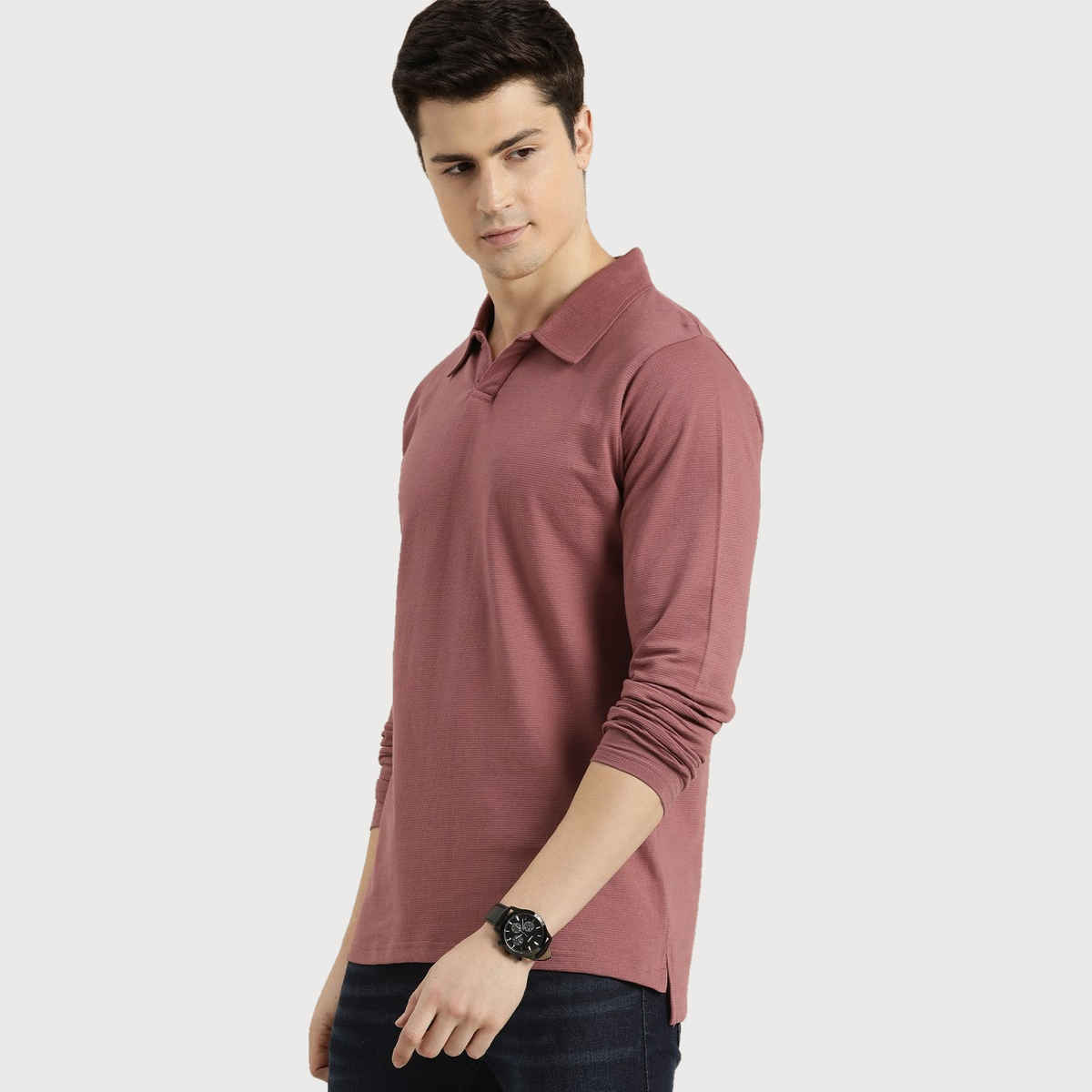 Dillinger Men's Polo Collar Pure Cotton T-shirt Long Sleeve | Pink - M