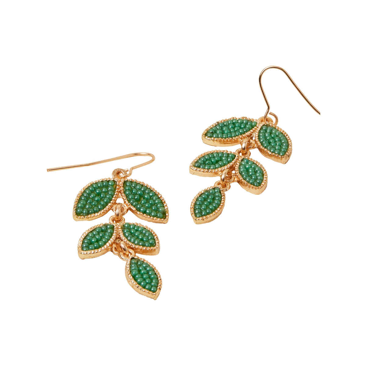 Accessorize London Women's Green Beaded Leaf Drop Earrings - Green