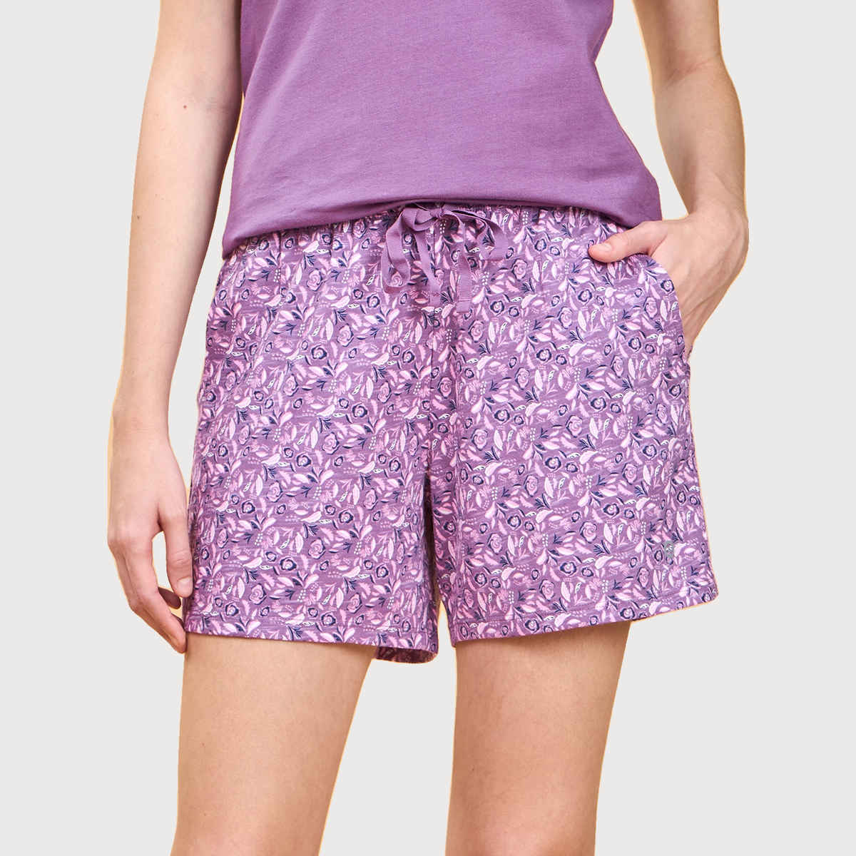 Enamor Essentials E062 Women s Mid-Thigh Length Jersey Shorts With Pockets Violet | S