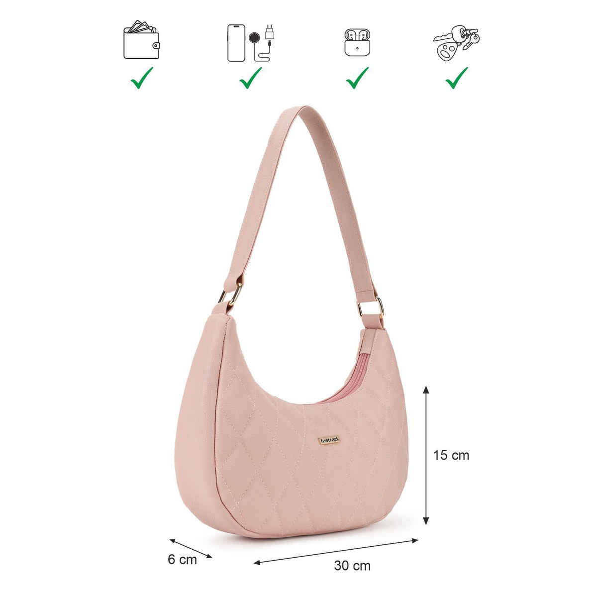 Fastrack Quilted Shoulder Bag for Women | Pink